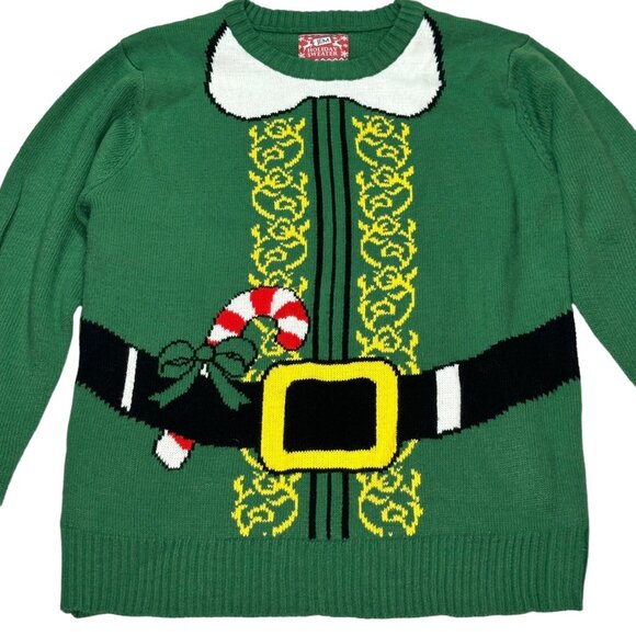 Jem Holiday Sweater L/G Elf Design Green Acrylic Unisex Christmas Ugly - Picture 2 of 13